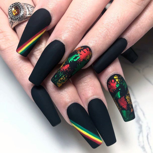 Black Matte Unique Design Nails