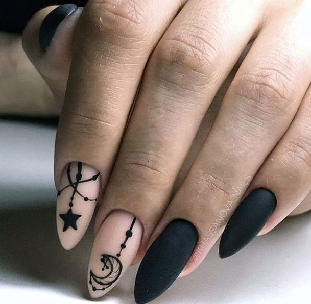 Black Moon And Start Art Matte Nails Women