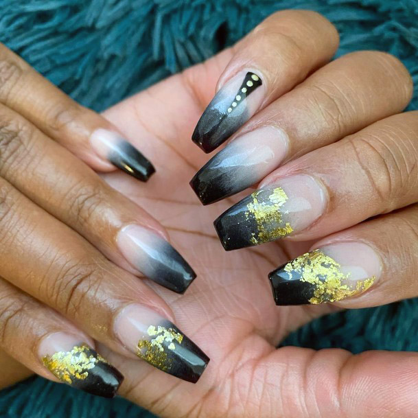 Black Nail Polish With Gold Dots And Flakes