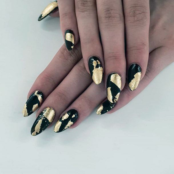 Black Nail Polish With Golden Patches