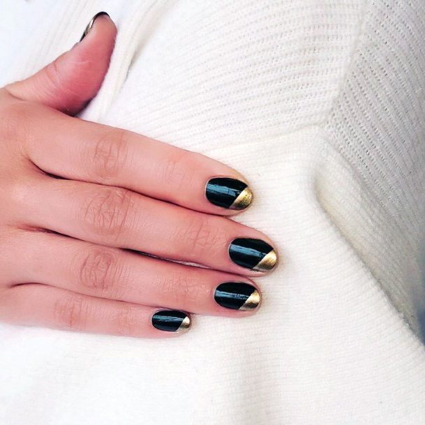 Black Nail With Angled Golden Tip