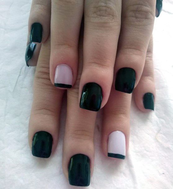 Black Nails With White Accent Women Art