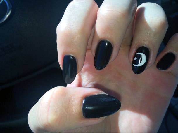 Black Nails With White New Moon For Women