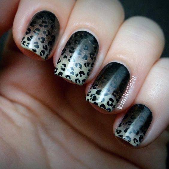 Black Ombre Leopard Nails Women