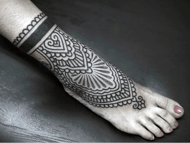 Black Patterns Tattoo Womens Foot