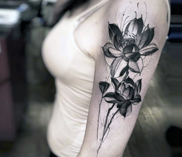 Black Petals Lotus Flower Tattoo Womens Arms