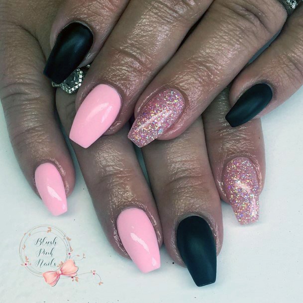 Black Pink And Shiny Blush Nails For Women