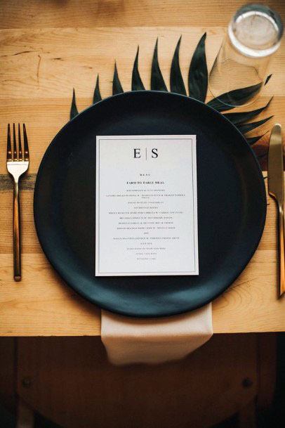 Black Plate And White Menu Card Wedding Decor