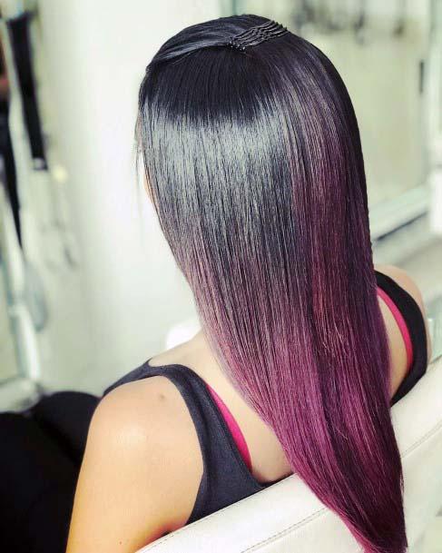 Black Rooted Polished And Shiny Burgundy Ombre Hairstyles For Women