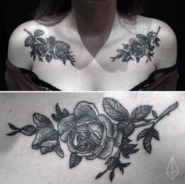 Black Rose Chest Tattoo For Women