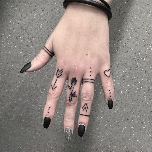 Black Rose Mystical Tattoo Womens Fingers
