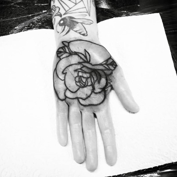 Black Rose Outline Tattoo Womens Hands