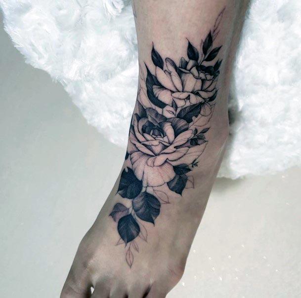 Black Rose Tattoo Womens Feet