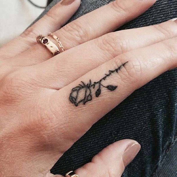 Black Rose Womens Finger Tattoo