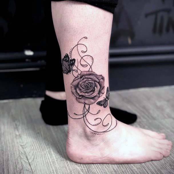 Black Roses Tattoo Ankle Women