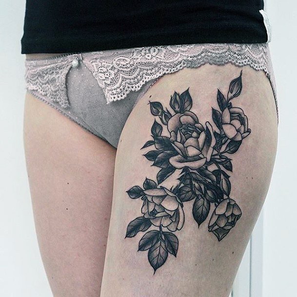 Black Roses Womens Leg Tattoo Aart