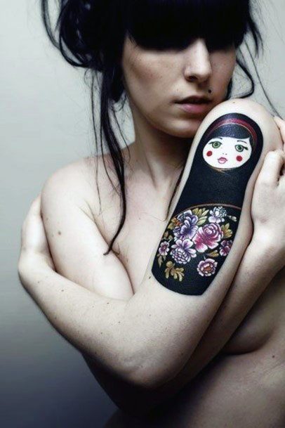 Black Russian Doll Tattoo Womens Half Sleeve
