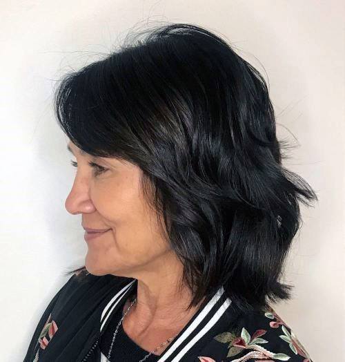 Black Shiny Shoulder Medium Length Hairstyles For Women Over 50