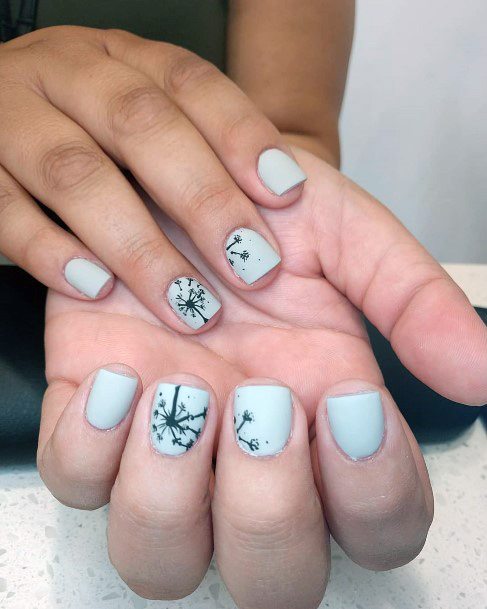 Black Snow Flakes On Grey Nails Women