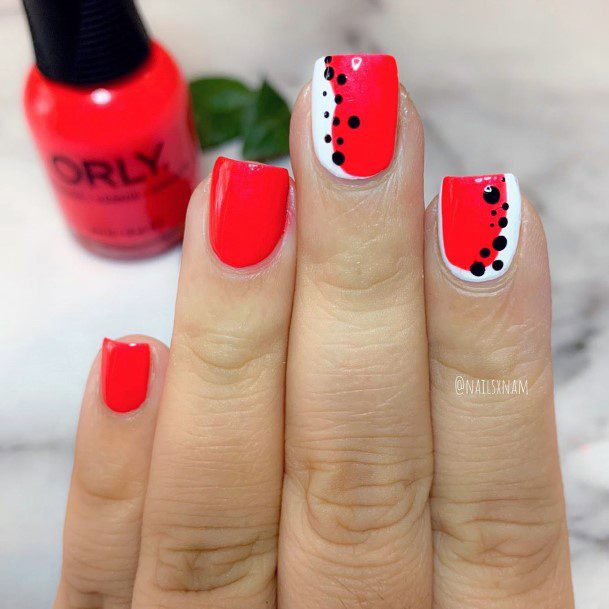 Black Spotted Red Orange Nails For Women