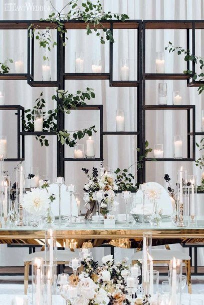 Black Sqaure Shelf And White Dining Wedding Decor