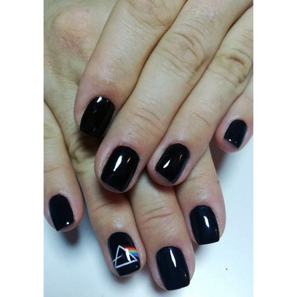 Black Square Nail With Rainbow Prism