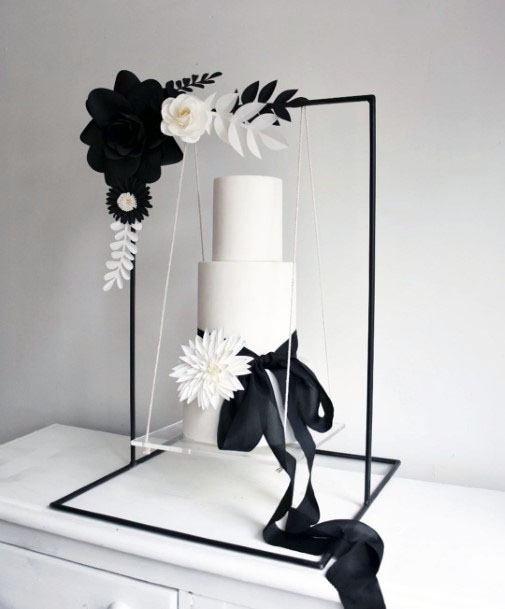 Black Stand And White Cake Wedding Decor