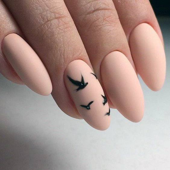 Black Stars On Matte Pink Nails Women