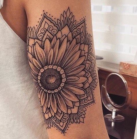 Black Sunflower Art Tattoo Womens Arms