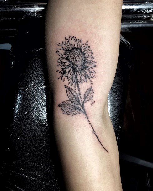 Black Sunflower Tattoo On Arms