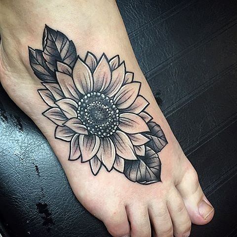 Black Sunflower Tattoo Womens Feet