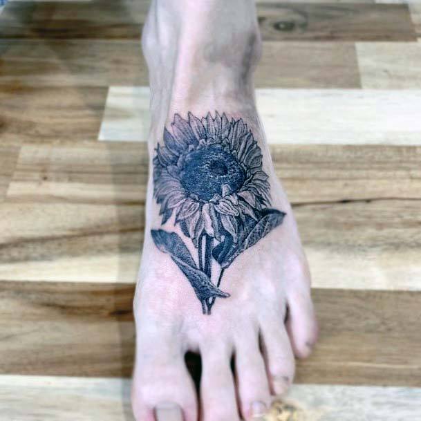 Black Sunflower Tattoo Womens Foot