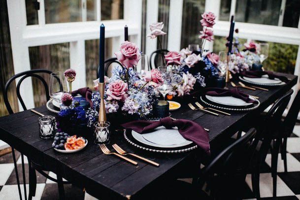 Black Table And Wedding Flower Centerpieces