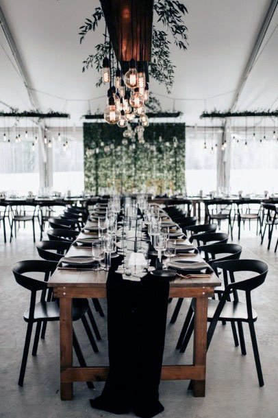 Black Table Runner And White Wedding Decor