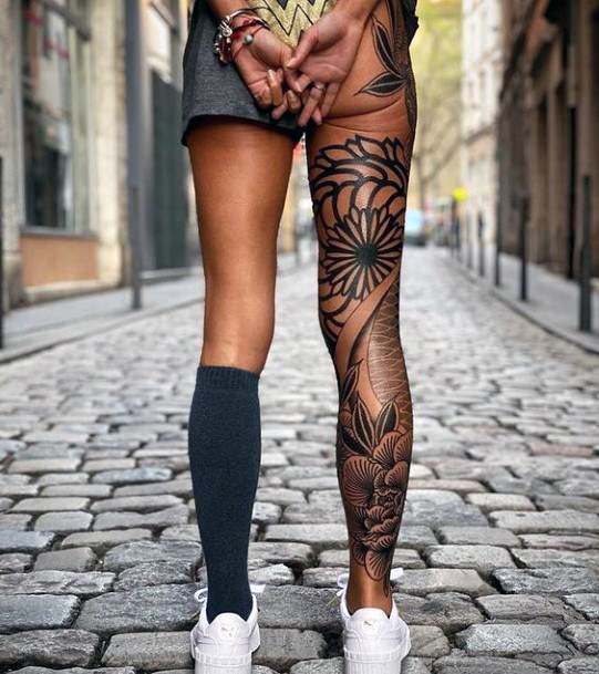 Black Tattoo Leg Women