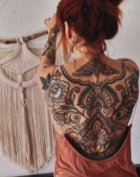 Black Tattoo Womens Back