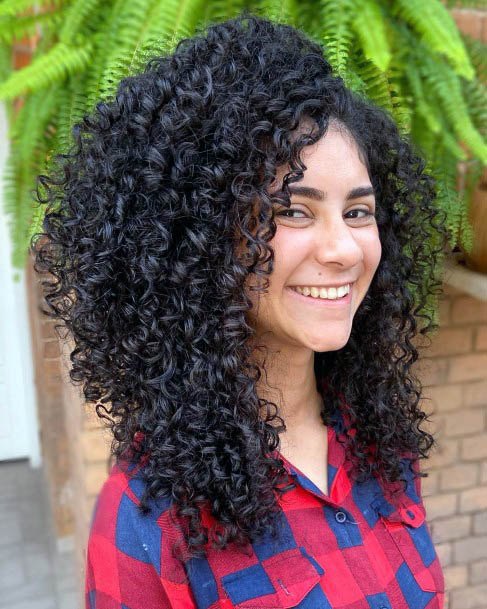 Black Tight Curls Full Volume Shoulder Length Hairstyle Ideas For Women