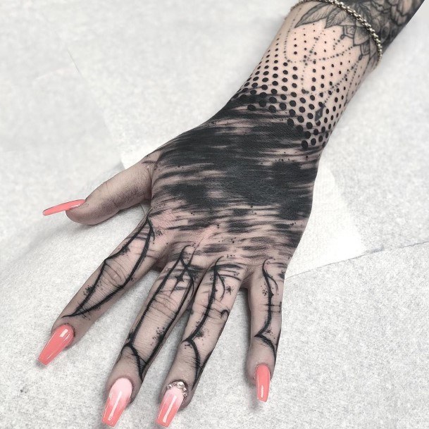 Black Tinged Tattoo Womens Hands