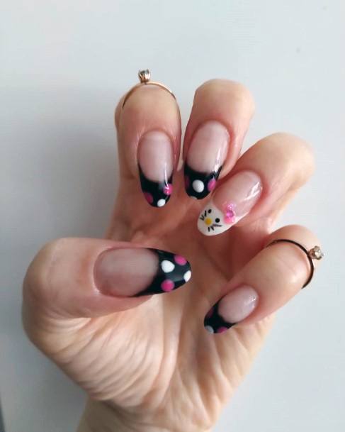 Black Tipped Hello Kitty Nails