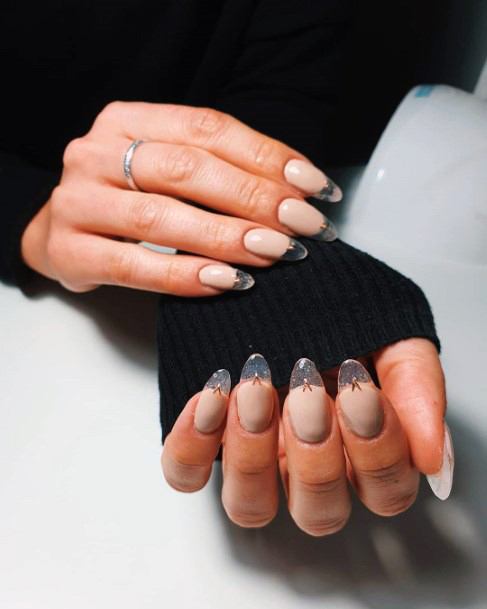 Black Tipped Nude Transparent Nails For Women