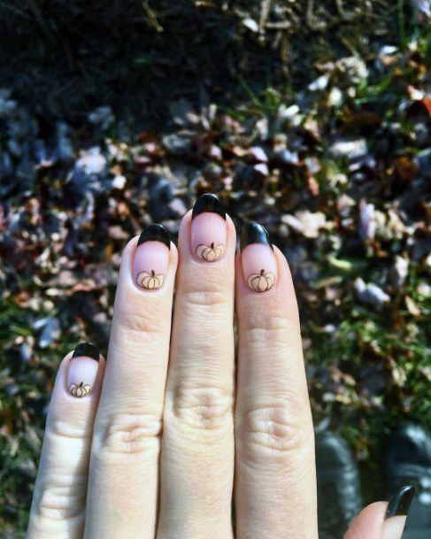 Black Tipped Pumpkin Nails For Women