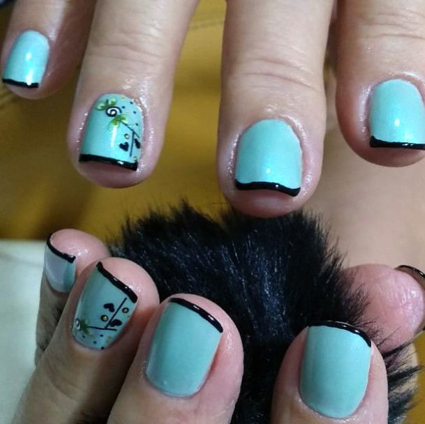 Black Tipped Turquoise Charming Nails Women