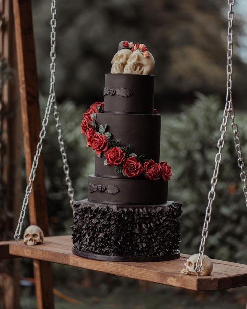 Black Wedding Cake With Red Roses