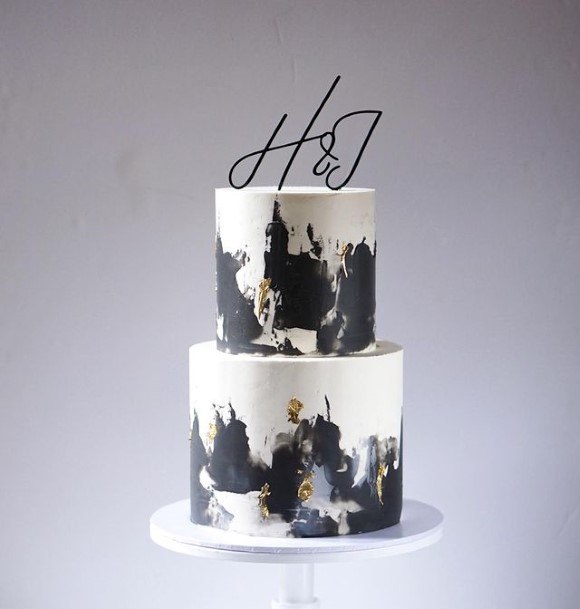 Black White 2 Tier Wedding Cake