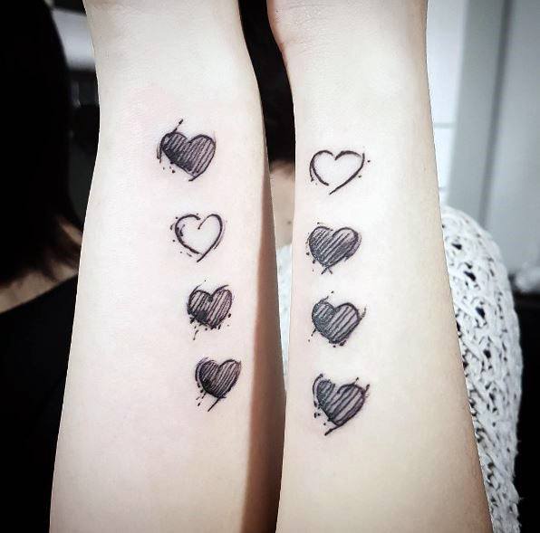 Black White Hearts Sister Tattoo Women