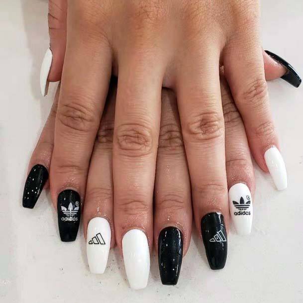 Black White Polish Sport Nails For Women