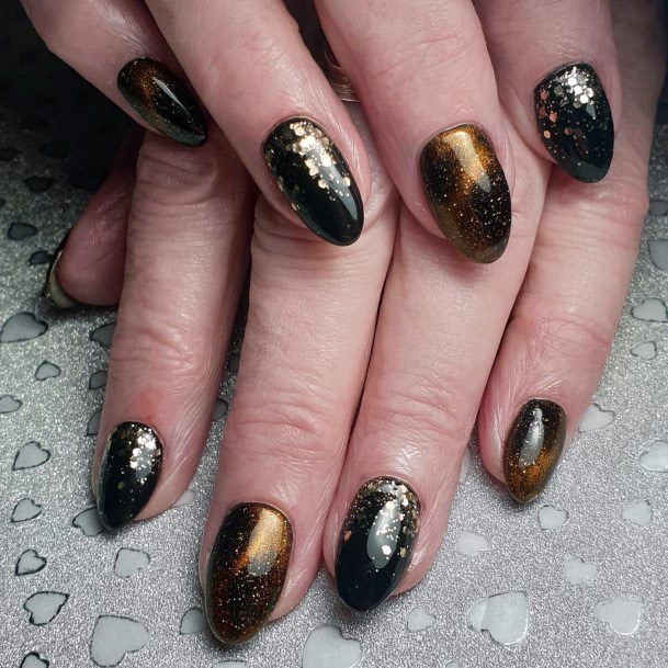 Black With Brown And Gold Nail Polish