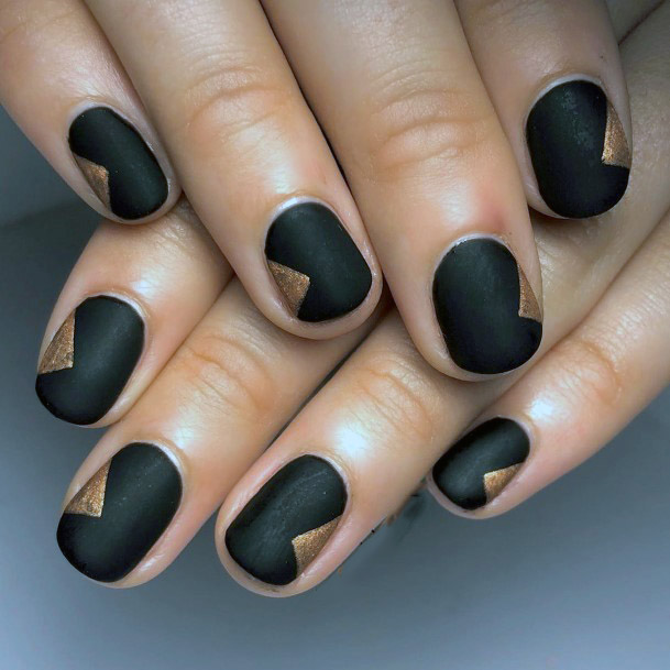 Black With Triangular Gold Nail Polish