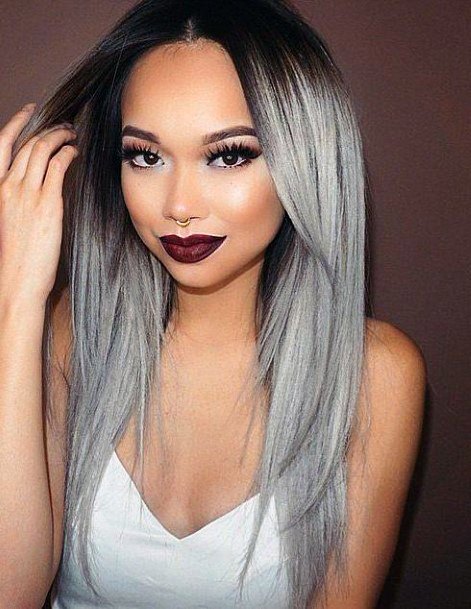 Black Woman With Straight Sassy Businesslike Grey Highlighted Hairstyle Idea