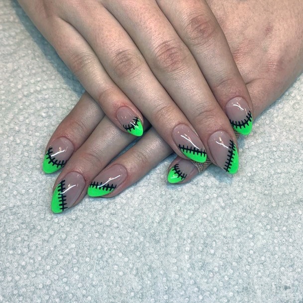Black Zips On Lime Green Nails